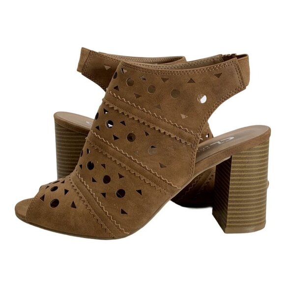 Chinese Laundry Womens Booties Tan Cutout Faux Suede Block Heel Ankle Shoes 95 - Picture 1 of 11